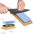 Knife Sharpener Stone 2 Side Whetstone Kit Quick Sharpening for Damascus and Quality Knife With NonSlip Bamboo Base