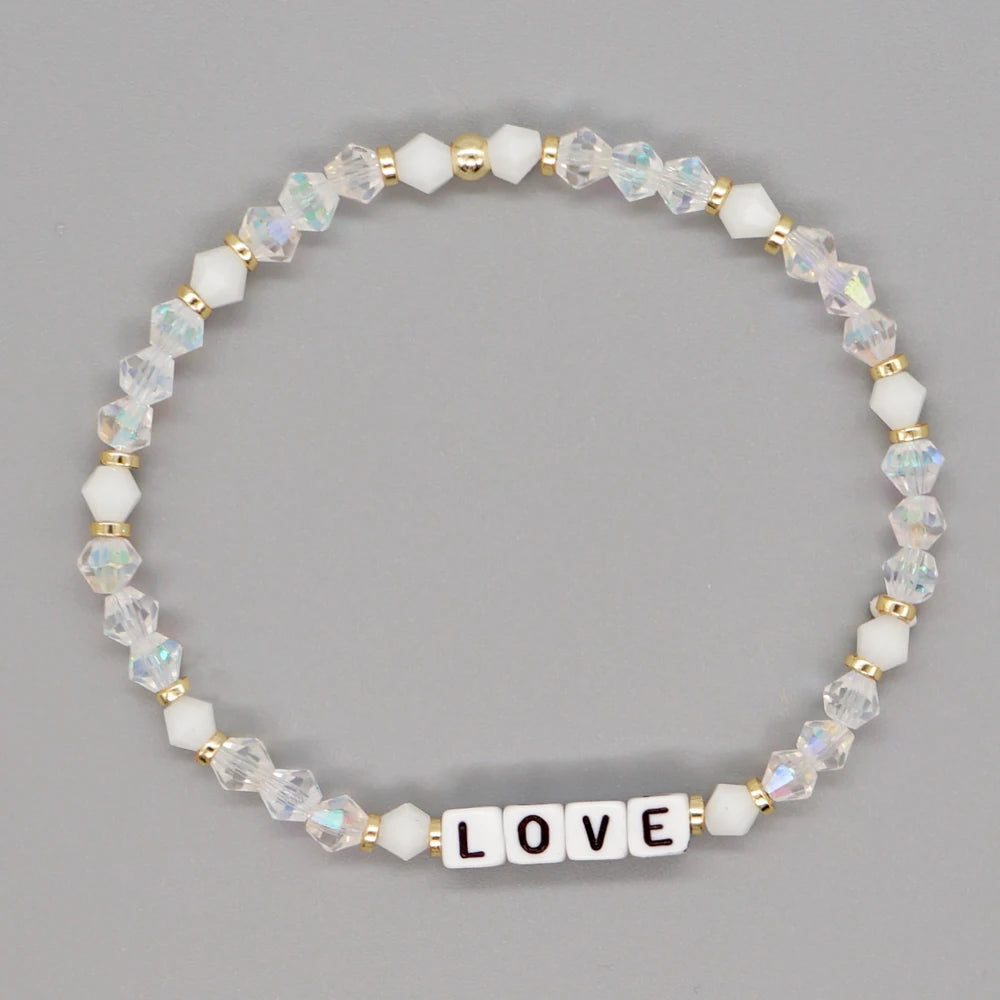 Go2Boho Crystals Transparent Quartz Bracelets Faceted Crystal LOVE Letter Bracelets Jewelry for Women Bling Beaded Pulseras