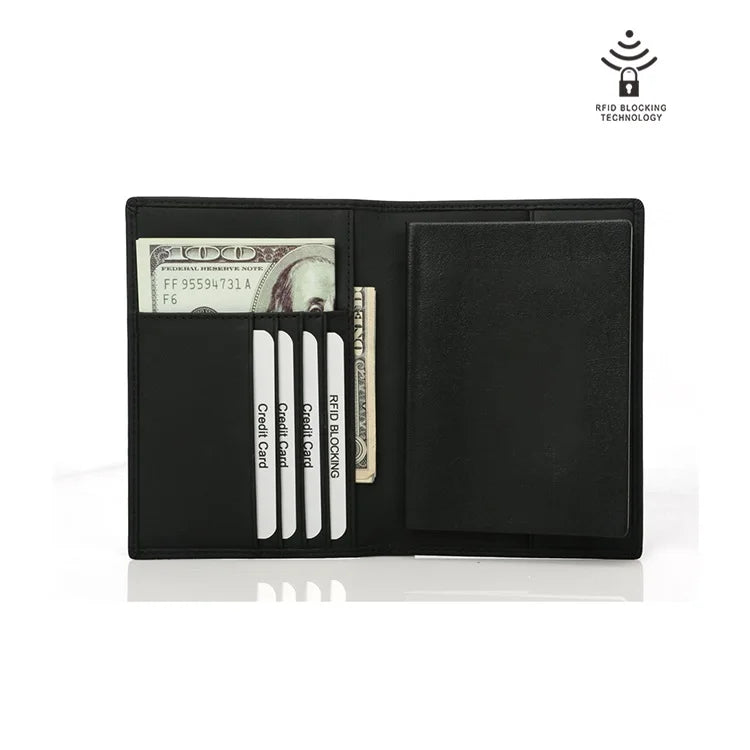 Custom RFID Blocking PU Leather Card Holder for Men Slim Business Travel Wallet with Passport Holder Boarding Pass Features