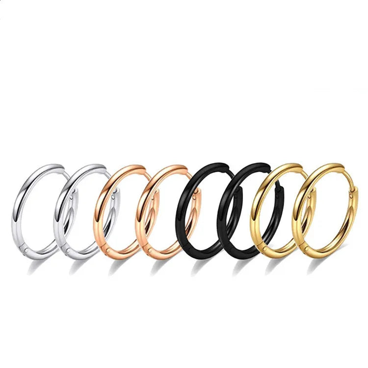 SP 2.5 Circle Round 8/10/12/14/16/18/20mm Size Minimalist Gold/Silver/Black Plated Stainless Steel Hoop Huggie Earrings