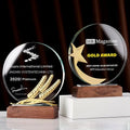Personalized Wholesale Ear of Wheat Glass Award With Wooden Base Stock Crystal Blank Gold Metal Star Trophy MH-NJ00707