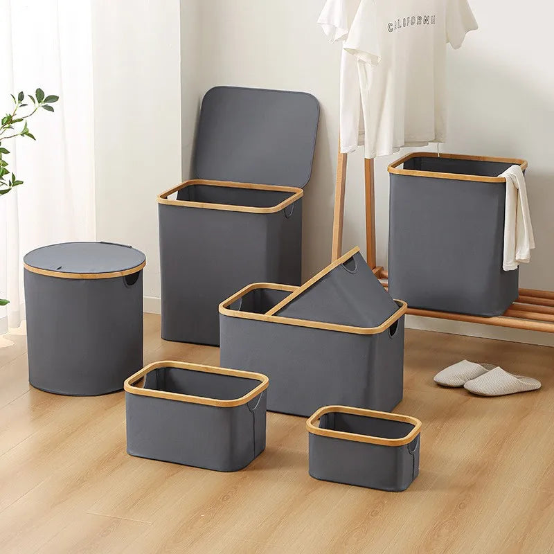 High Appearance Level Collapsible Laundry Basket Bamboo Handle Cloth Storage Basket