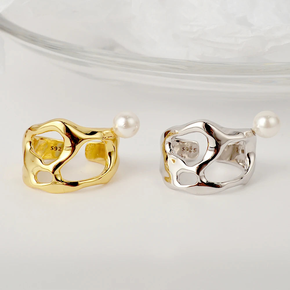 Chunky Open Rings 18k Gold Plated Hollow Out Adjustable Ring for Women Gold Ring Made of 925 Sterling Silver