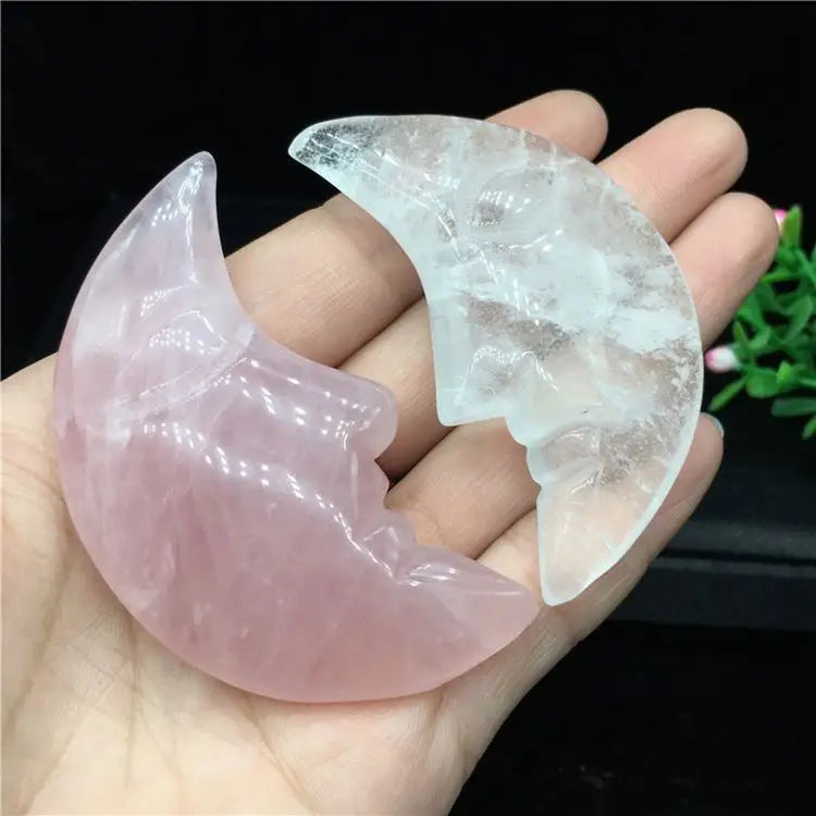 DIY Rose Quartz Sun And Moon Face Sheen Silver Obsidian Crystal Carving Sun Moon Face Craft For Decor clear quartz moon face