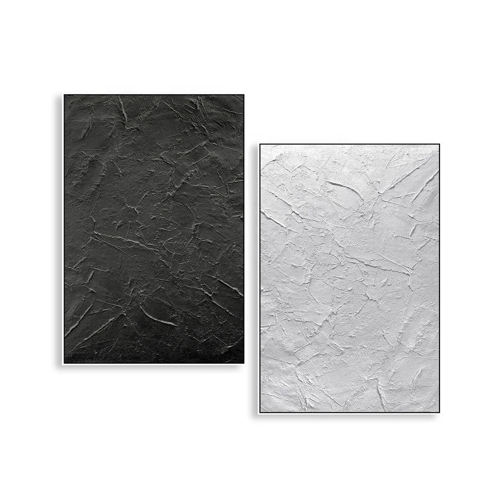 2 Panels Creative Canvas Handmade Wall Art Minimalist Black and White Modern Abstract Art Painting for Living Room Decor