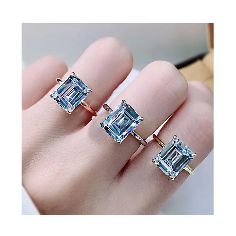 Ins Hot Sale Simply 8*10mm Emerald Cut Zirconia Diamond Ring High Carbon Diamond 925 Silver Ring