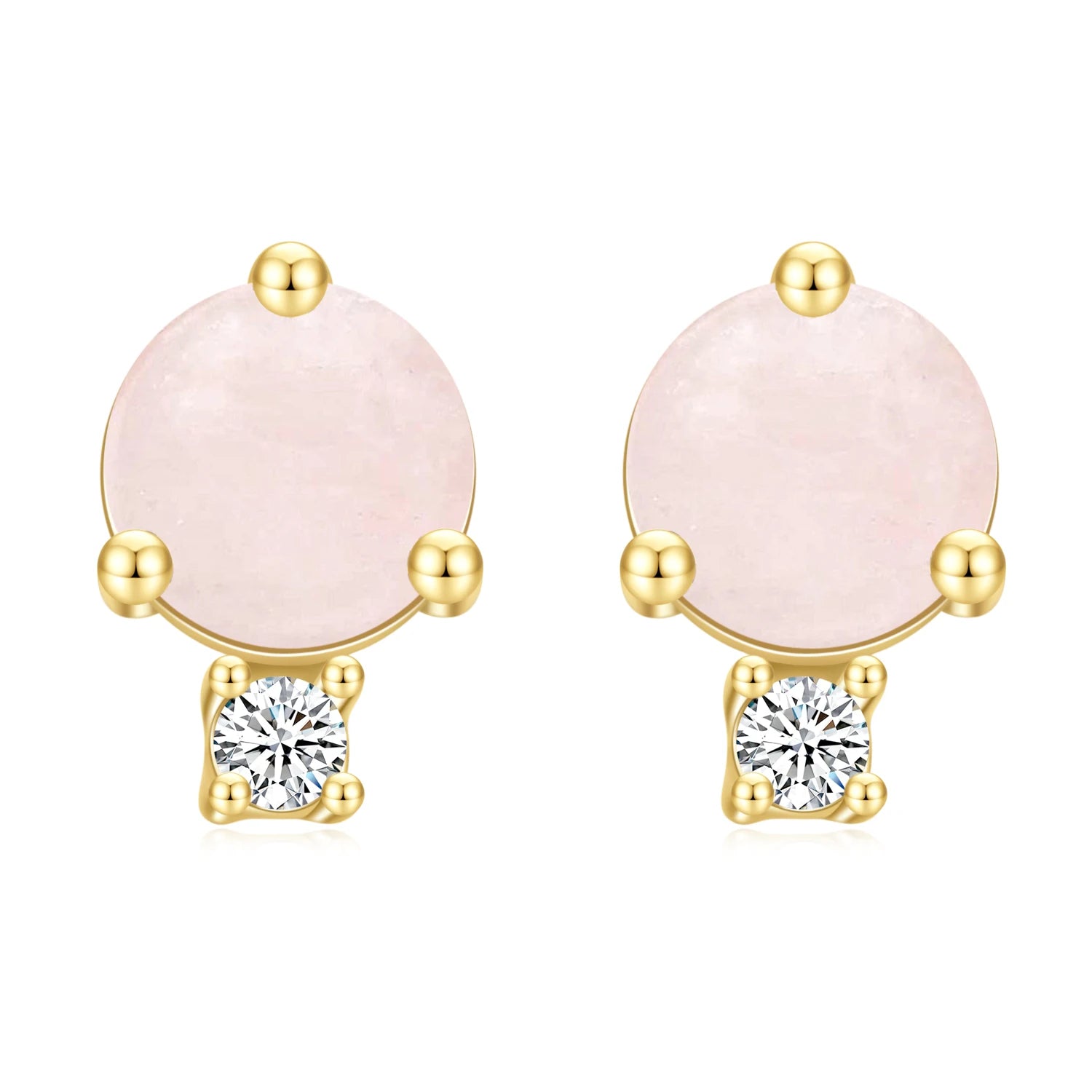 OL0961 Abiding Jewelry Manufacturer Rose Gold Plated 925 Sterling Silver Round Cut Milky Rainbow Moonstone Earrings Studs