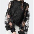 Wholesale 2025 Summer New Lace Bubble Sleeve Transparent Round Neck Solid Color Top Shirt Fashion Simple Women Shirt