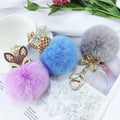 Custom Design Multi Color Diamond Pearl Cute Pompons Ball Bag Car Keyring Animal Charm Pendant Fox Key Chain for Women and Girls