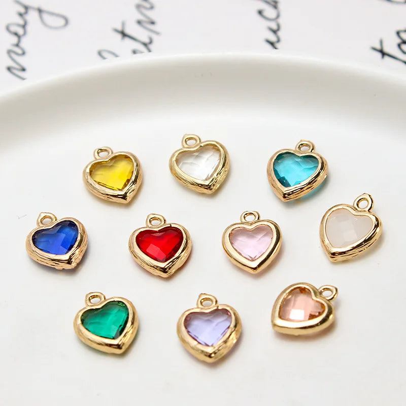 Shiny Brass Gold CZ Clear Colored Zircon Bezel Setting Heart Pendant Charm Wholesale 10*12mm