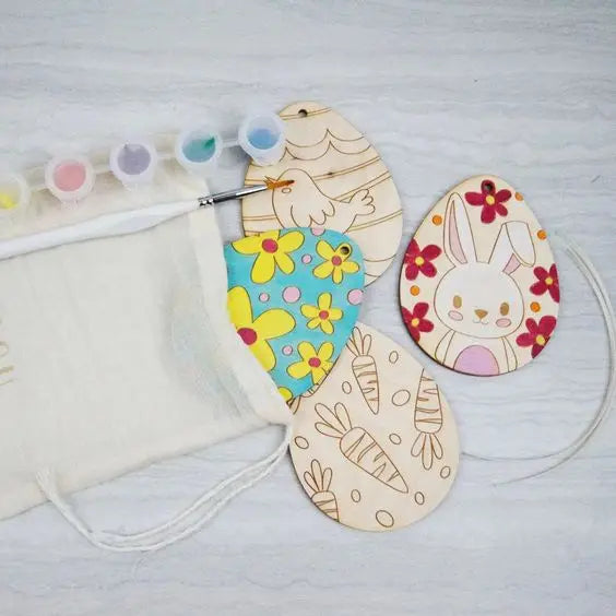 Easter Egg Ornaments Plywood Laser Cut Egg with Laser Engraved Easter Decor Egg Template Easter DIY Paint Kit for Kids & Adults