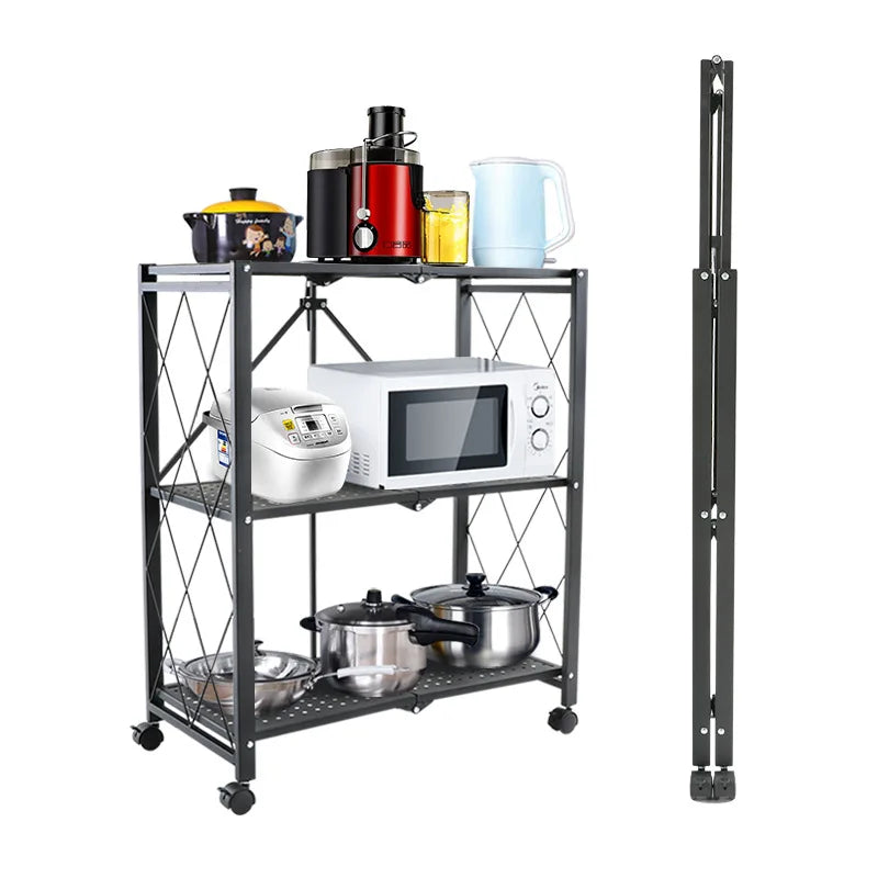 Floor Multilayer Free Installation Folding Mobile Shelf Thickened Storage Shelf Bedroom Storage Shelf