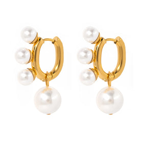 Freshwater Pearl Drop Earrings 18K PVD Gold Plated Earrings Stainless Steel Pendant Earrings for Women