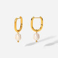 New Trendy 18k Gold Plated Stainless Steel Jewelry Gift Fresh Water Pearl Drop U Shaped Earrings for Women
