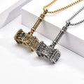High Quality Hiphop Viking Men's Power Hammer Pendant Long Chain Necklace 316L Stainless Steel Odin Weapon Jewelry