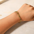 New Fashion 18K Gold Fresh Green Oil Dripping Olive Leaf Stainless Steel Enamel Charm Bracelet for Women