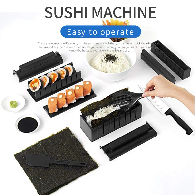 Automatic Hot Sale Sushi Kitchen Roll Making Mold Kit 10/11 Pieces Sushi Equipment Set All in One Sushi Bazooka Maker MegaBDM