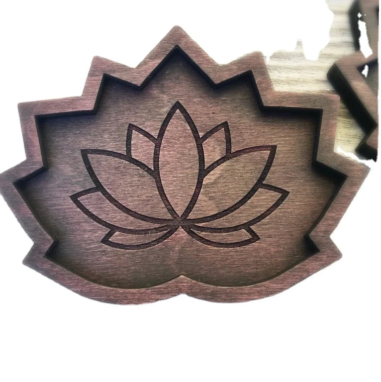 Custom Crystal Stone Storage Tray Laser Cut  Lotus Flower Wooden Tray for Crystal Display Case