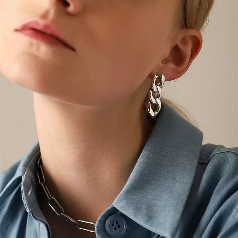 SC New Style Fashion Geometric Earrings Cool Stainless Steel Earrings Fashion Gold Silver Spiral Cuban Stud Earrings for Women