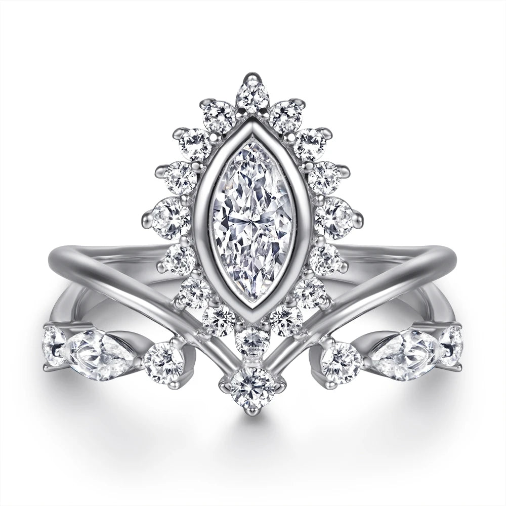 Special Design Marquise Cut 4*6mm White Gold Colour 925 Sterling Silver Engagement Wedding Ring