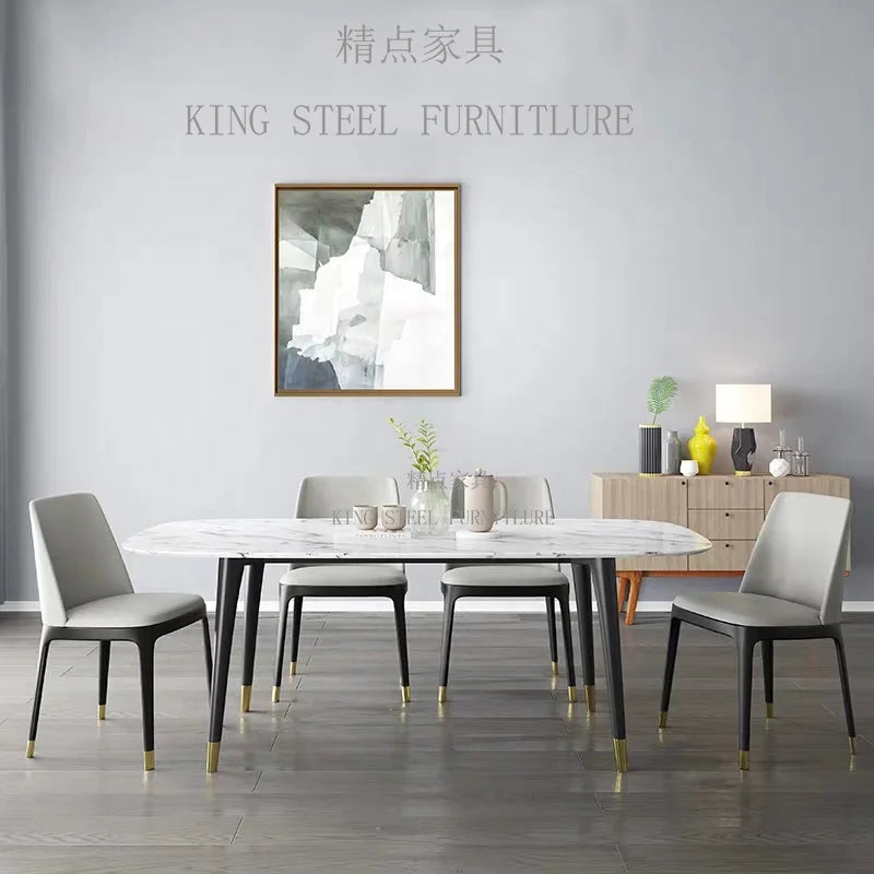 Luxury European Style Marble Dining Table Set Modern Stainless Steel Base Dining Table and Chair