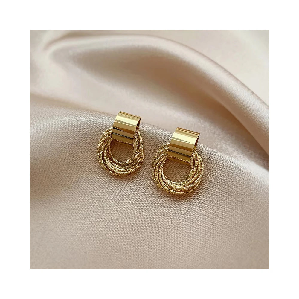 RisingMoon Pendientes S925 Silver Needle Retro Metallic Pendant Jewelry Fashion Gold Multiple Small Circle Stud Earring