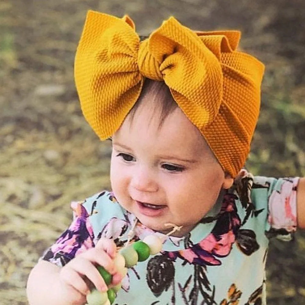 Knitted Kids Headband Various Color Stretch Elastic Ribbed Headband Fabric Large Bow Headband Hair Band Headwrap Baby