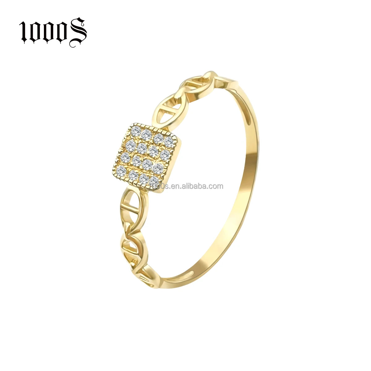 1000S SQ089G 9K Solid Yellow Gold Cluster Ring Zircon Stones Prong Setting Geometric Design-Trendy Unisex Wedding Ring