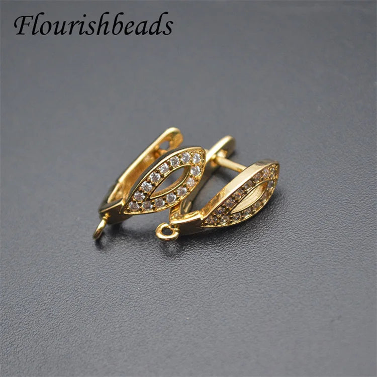 Wholesale Jewelry Findings Anti Rust Color Remain 18K Gold Silver Plated Metal Brass CZ Pave Shape Earring Hooks Clasps