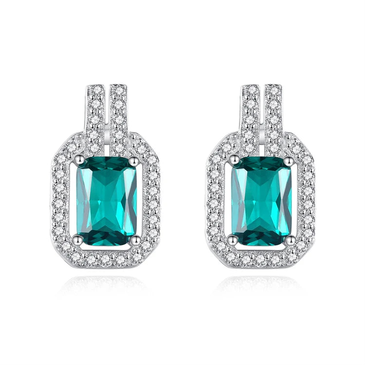 Exquisite 925 Sterling Silver Rhinestone Zircons Women Fashion Square Shape Gemstone Diamond Stud Earrings