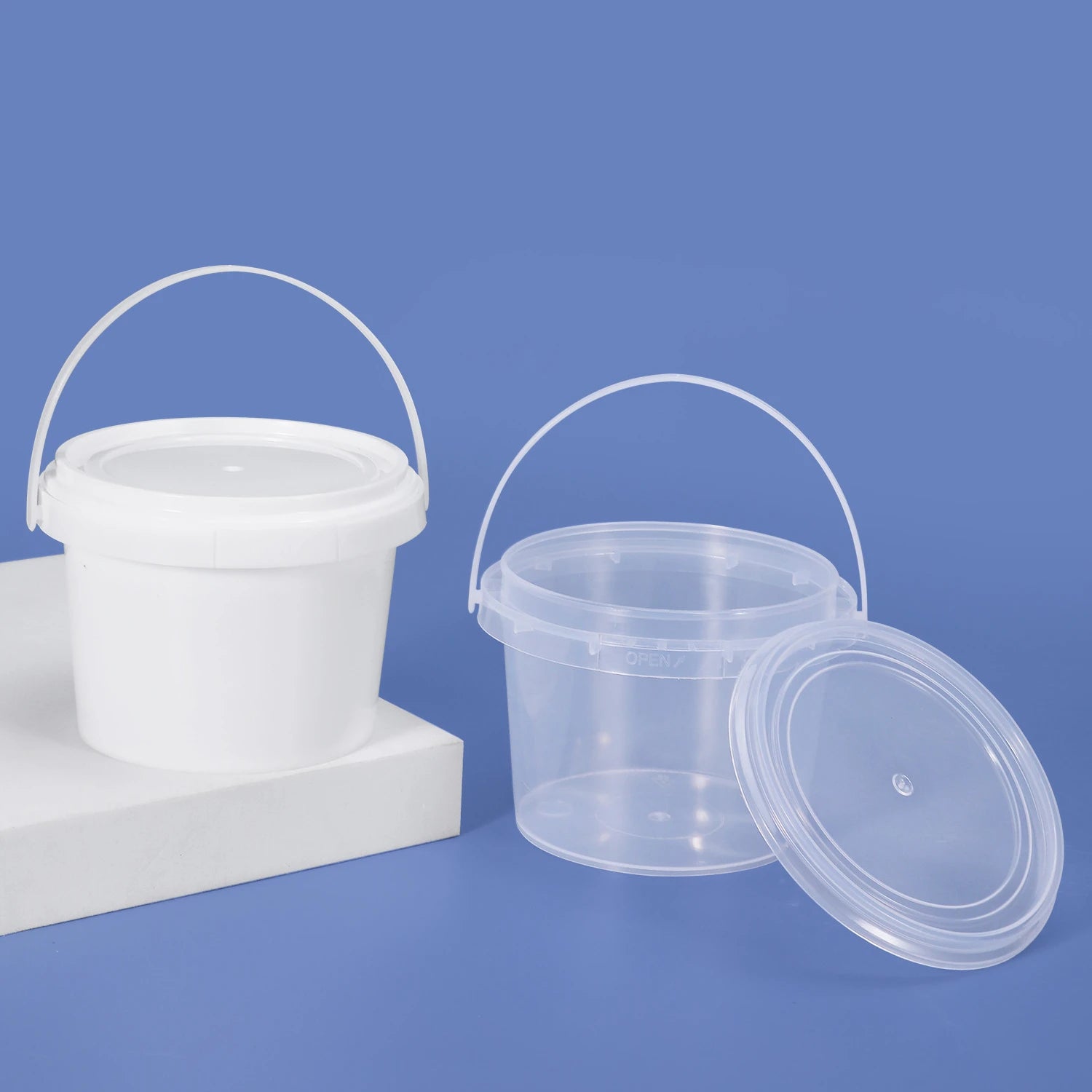 Small Volume Plastic Packaging Bucket 1000ml 1 Litre Clear PP Material Package Tub With Lid