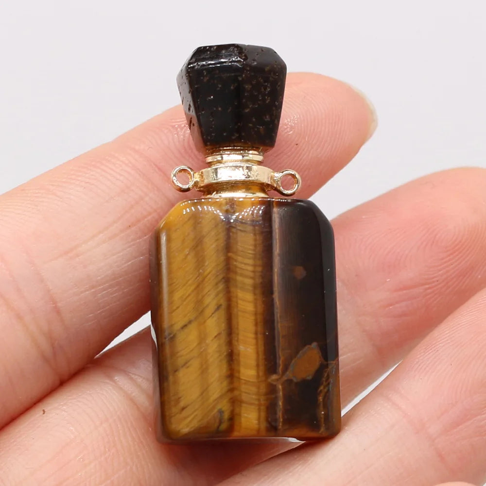 Hongzhuo Custom Gemstone Crystal Yellow Tiger Eye Perfume Bottle Necklace Pendant