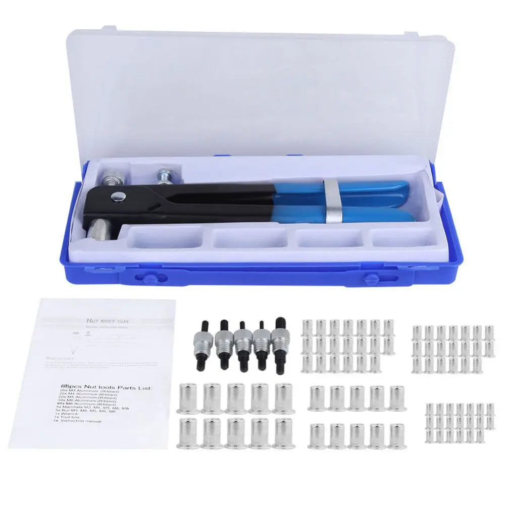 106PCS Nut Repair Manual Pull Cap Gun Rivet Nut Set Manual Nut Gun Set Gun Blind Rivet Hand Tool