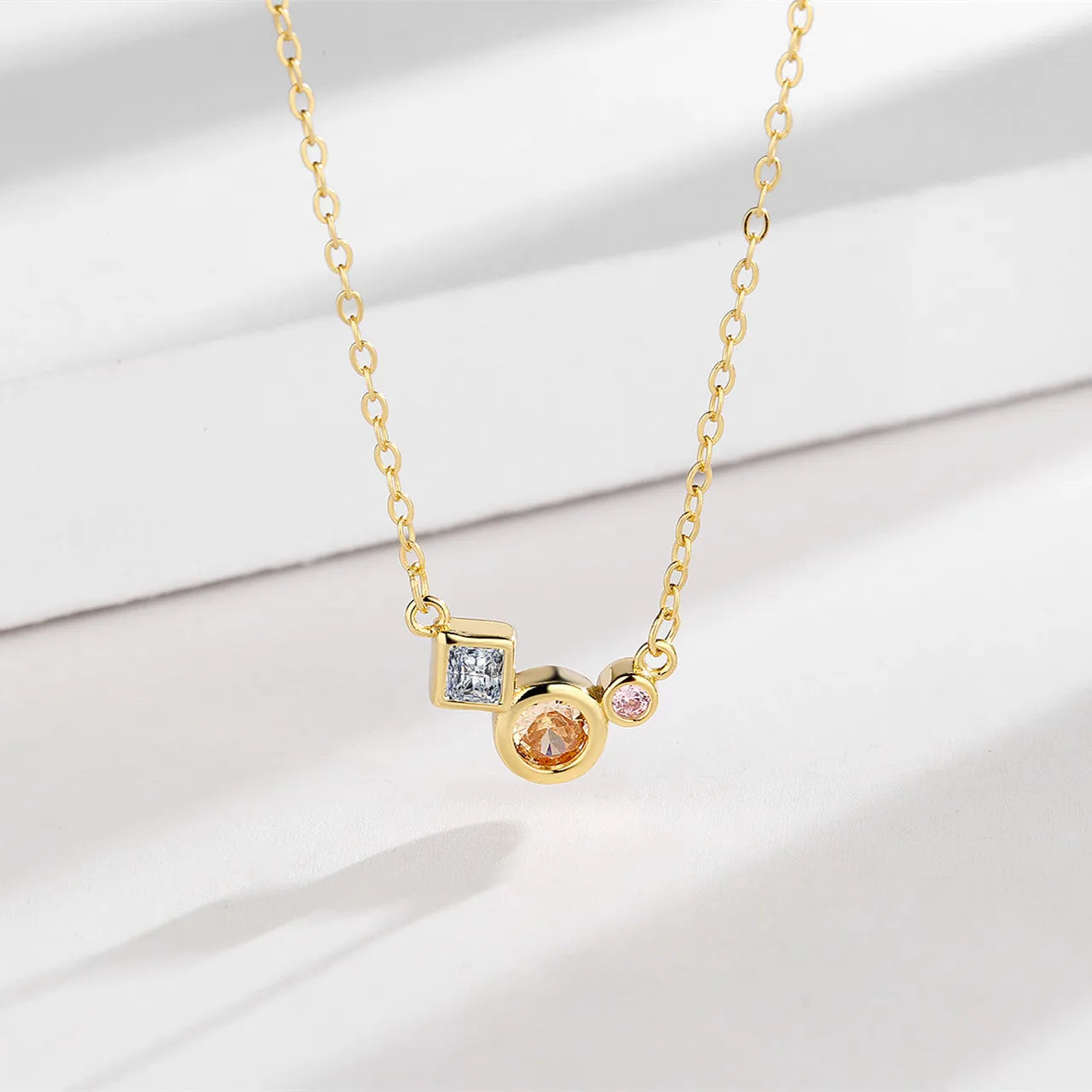 Rainbowking S925 Silver Diamond Round Necklace Women Fashion Korean Simple Square Zircon Collares Valentine's Day Gift