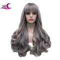 Celebrity 180% Density Night Rainbow Highlight Purple Color Synthetic Hair Wigs Futura High Temperature Synthetic Bang Wig