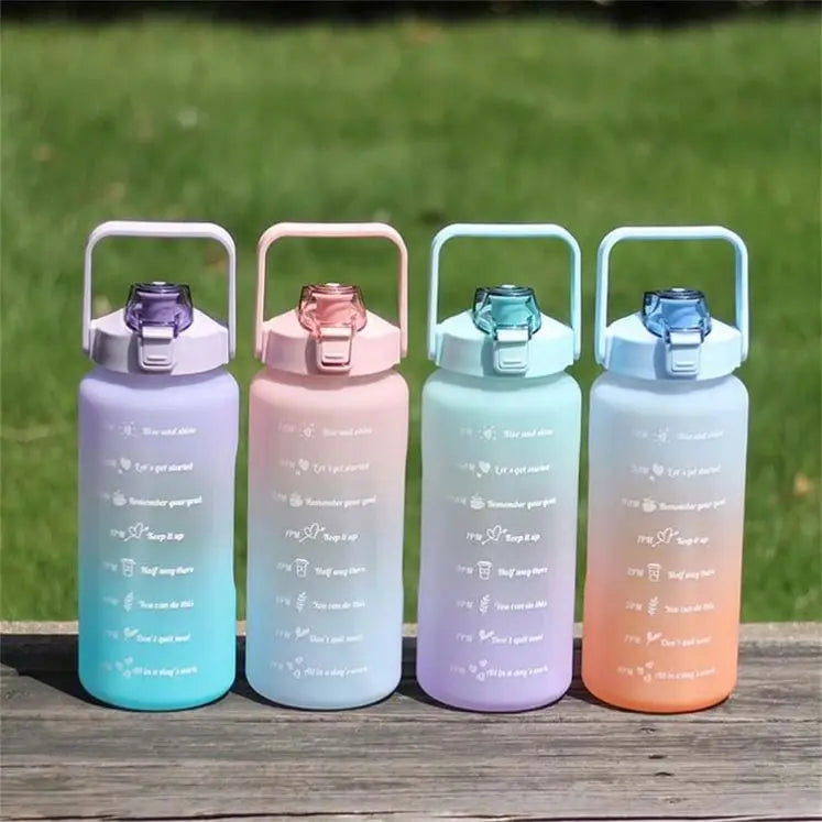 Custom 64Oz BPA-Free Portable Sports Jug Frosted Plastic Half Gallon Water Bottle Straw/Time Marker Direct Drinking Motivational