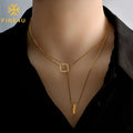2024 New Design Fashion Jewelry Stainless Steel Geometric Pendant Layered Necklace Snake Chain