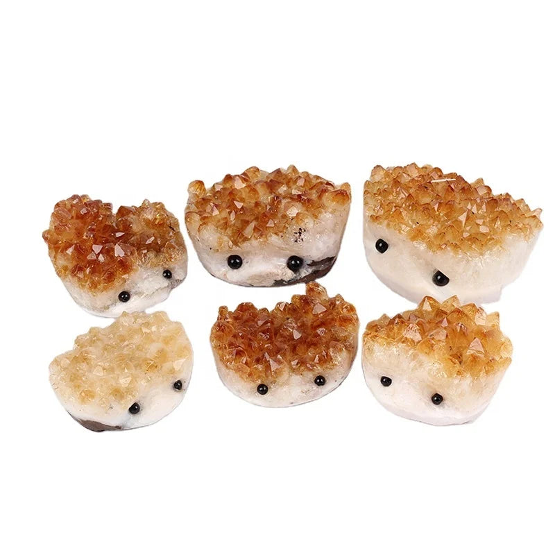 Wholesale Natural Healing clear Citrine Hedgehog Carved Crystal Cluster Figurine