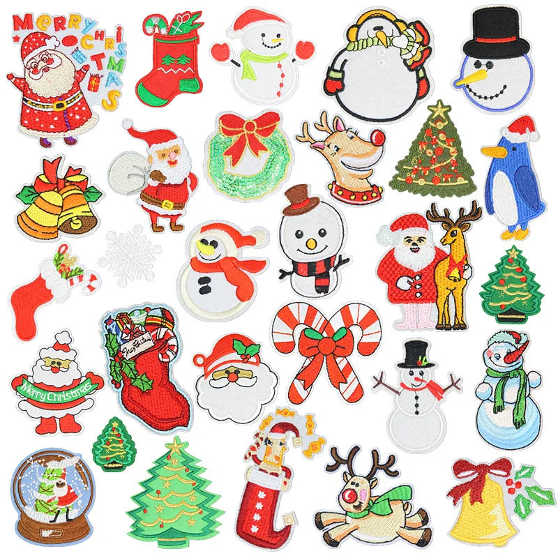 Christmas Embroidered Fabric Patch for Hats Clothing Jeans Shoe Bags Decoration Hot Melt Adhesive for DIY Garment Embroidery