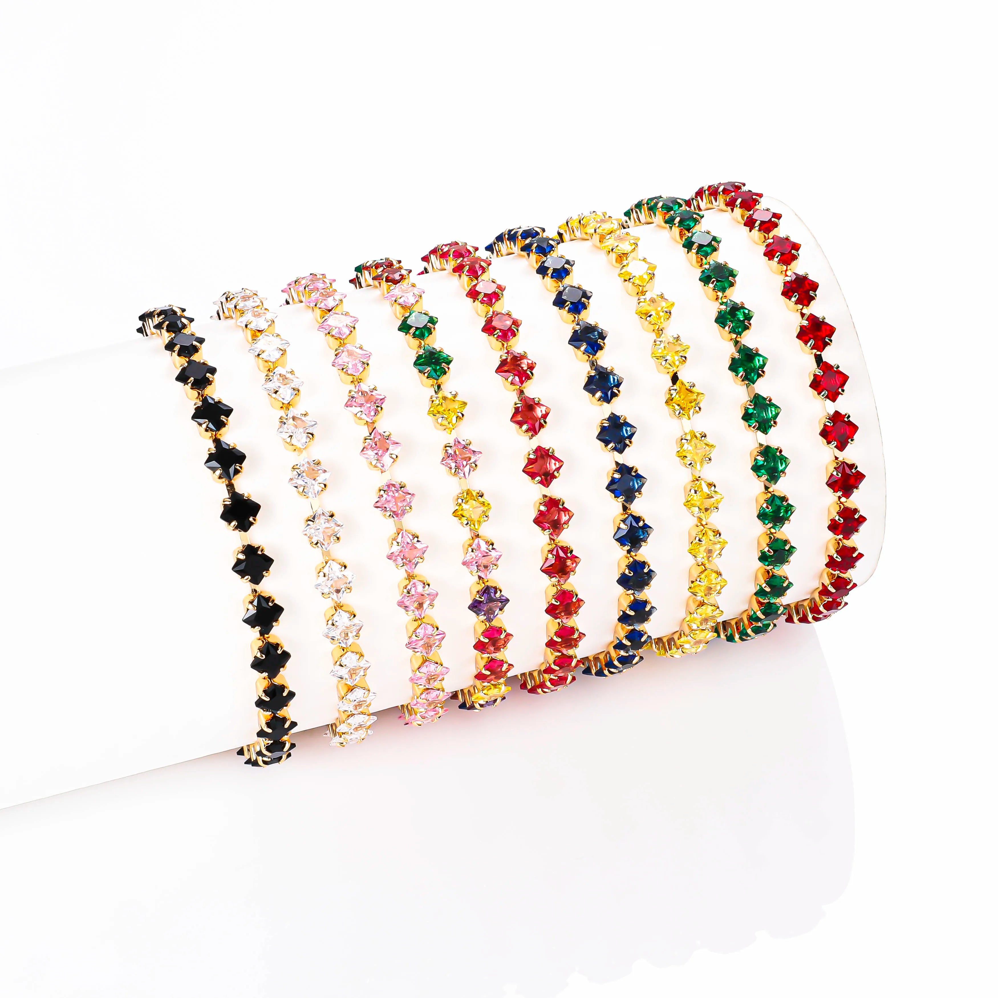 Boasta 18K Gold PVD Plated Stainless Steel Tennis Bracelet 5A Zircon CZ Emerald Ruby Rainbow 5A Zircon CZ Emerald Ruby Rainbow