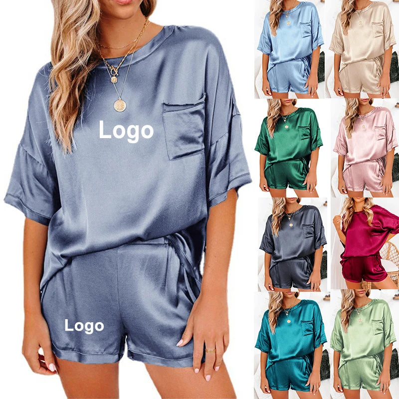 Plus Size Women's Sleepwear Lounge Wear Two Piece Set Women Pijamas De Mujer Custom Satin Silk Pajama Loungewear Sleep Wear Set