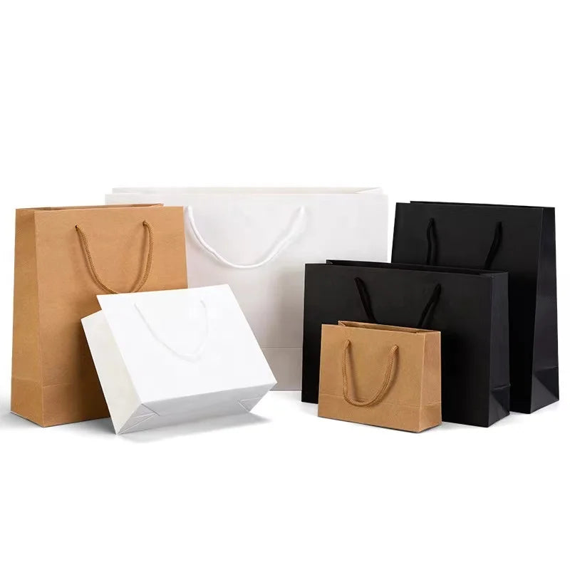 Custom Printed Small Brown Kraft Paper Gift Shopping Bags with Handles for Craft & Candle Packaging Moisture Proof & Recyclable