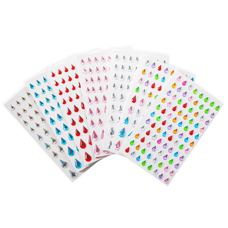 Hisenlee 3D Acrylic Jewel Stickers Water Drop Shape Self-Adhesive Rhinestones Festival Face Nail Crafts Wholesale Printed Jewel