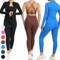 Women's Gym Fitness Yoga 4-Piece Suit Wholesale High Waist Leggings Shockproof Sports Bra Running Sport Jacket Workout Yoga