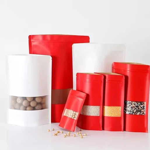 10x15cm Black Green Blue Red Yellow Pink Color Food Grade Stand up Resealable Ziplock Kraft Paper Bag with Window