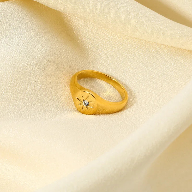 316L Stainless Steel 18K Gold Plated Fine Crystal Star Ring Waterproof Non-Tarnish Fashion Jewelry