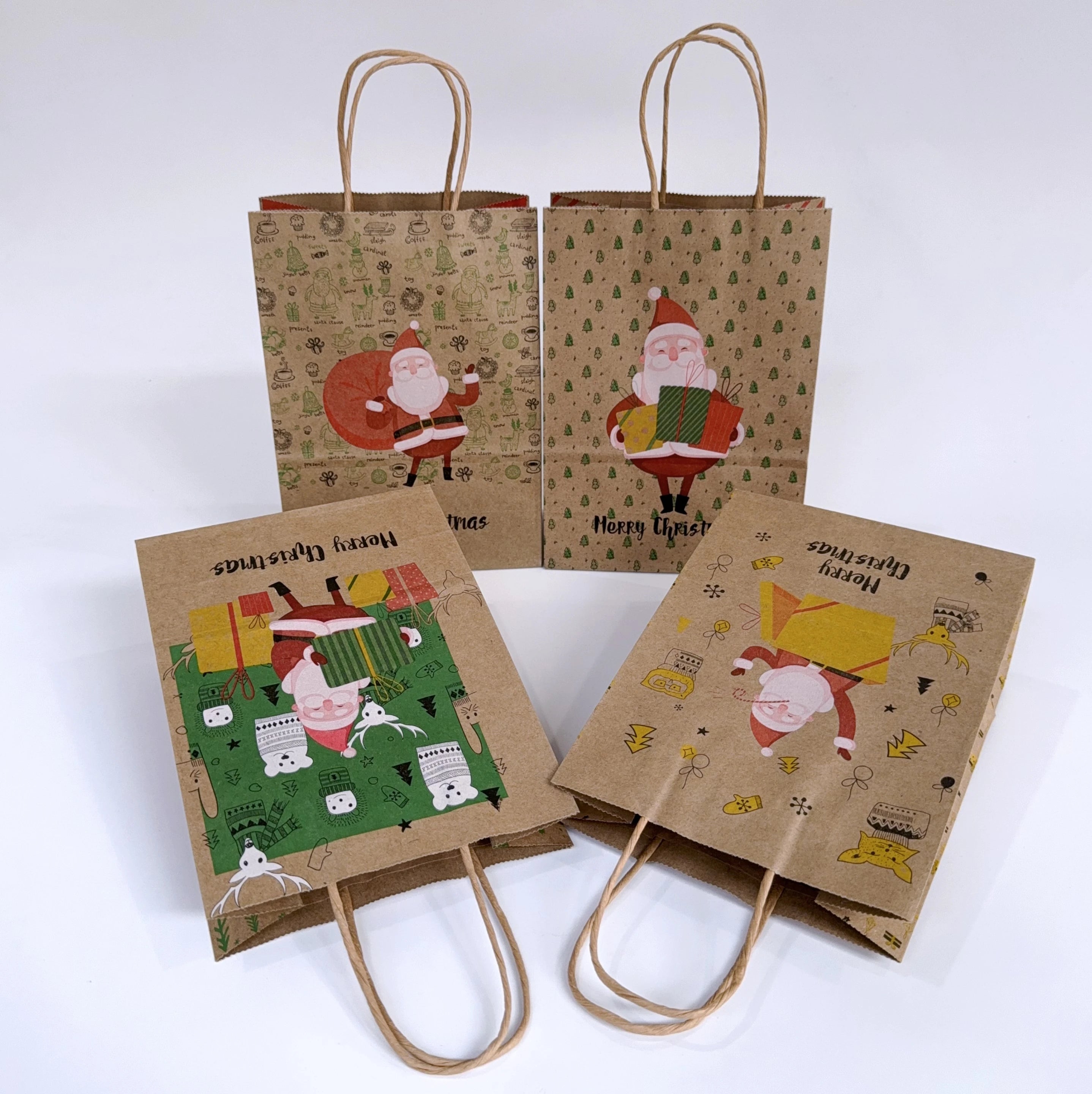 Cartoon Father Christmas Corrugated Board Tote Bag Luxury Clothing Shopping Gift Bag Ribbon Gravure Lamination Craft Recycled