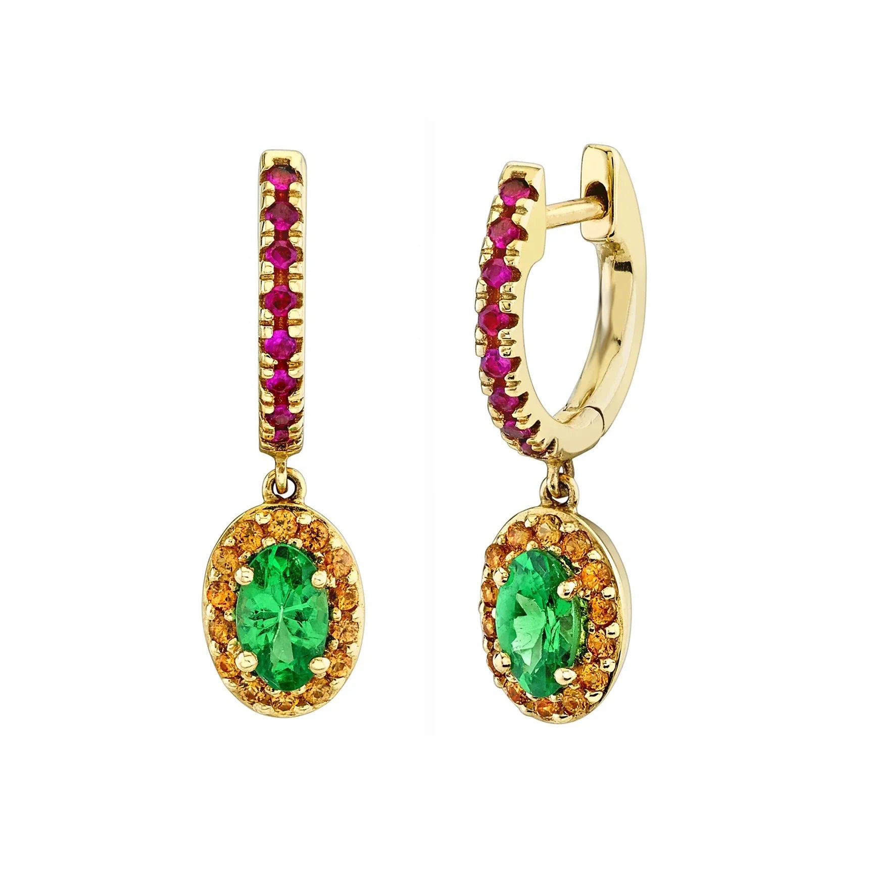 LOZRUNVE Luxury Classic Black Clear Emerald Oval Diamond CZ Sapphire Halo Gold Drop Huggie Earring 925 Sterling Silver