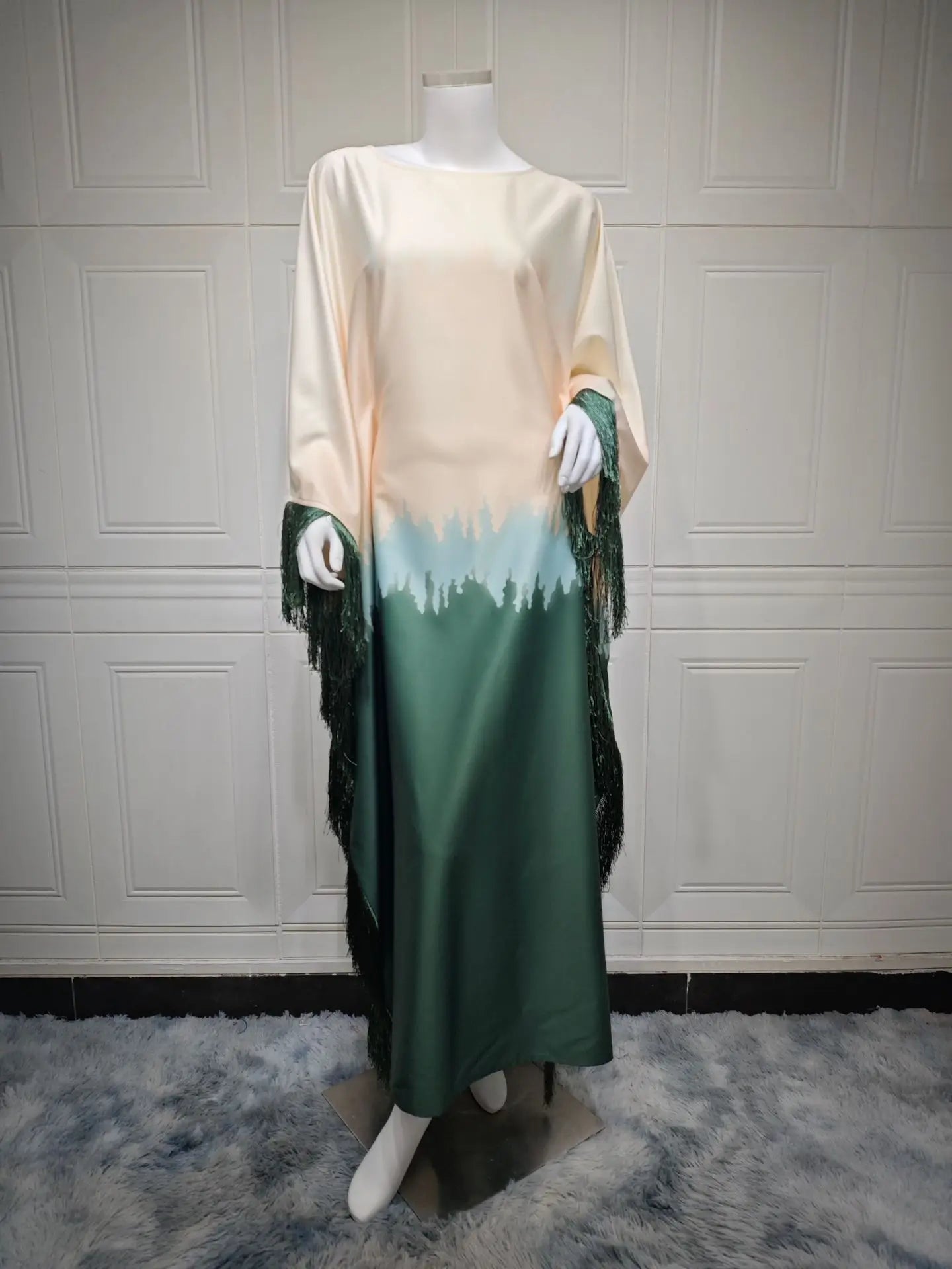 Wholesale Muslim Dress Fringe Maxi Long Dress New Gradient Printed Abaya Long Dress for Muslim Women
