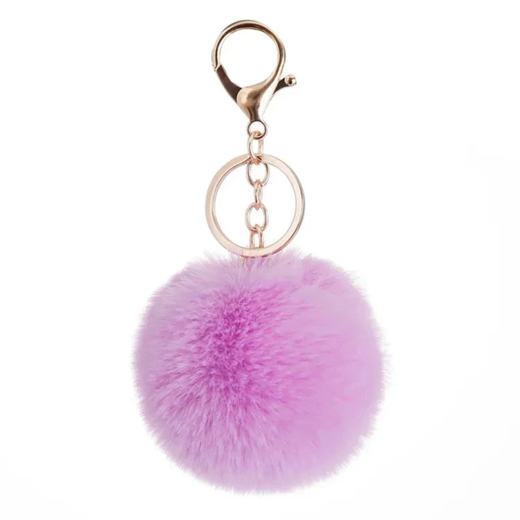 Light Purple 8cm Dia Fur Ball Keychains Pompom Bulk Furball Puffballs Key Chains